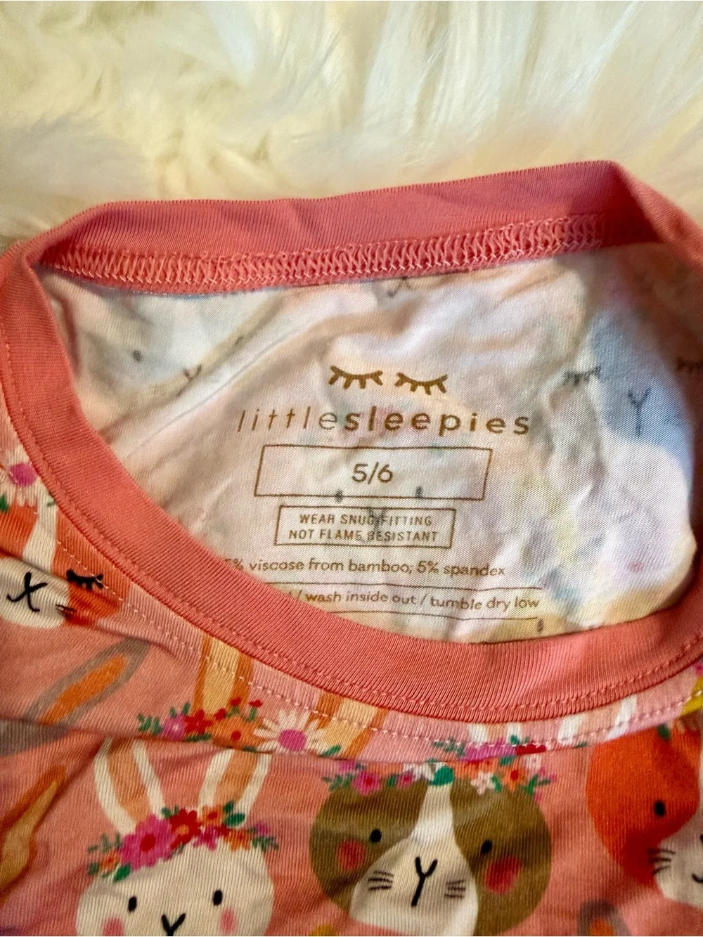 Little Sleepies Girls Pink Bunny Print Pajama Set Size 5/6